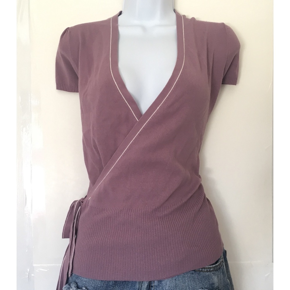 Ann Taylor pink short sleeve wrap top size large!